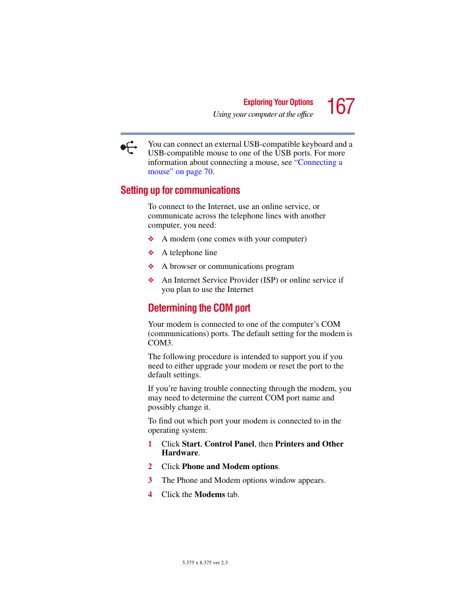 Setting up for communications | Toshiba SATELLITE A10 User Manual | Page 167 / 262