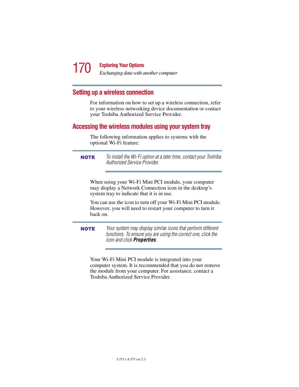 Setting up a wireless connection, System tray | Toshiba SATELLITE A10 User Manual | Page 170 / 262