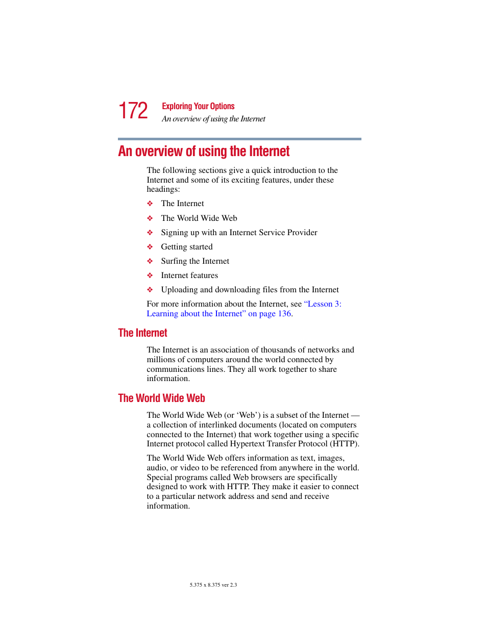 An overview of using the internet, The internet, The world wide web | The internet the world wide web | Toshiba SATELLITE A10 User Manual | Page 172 / 262