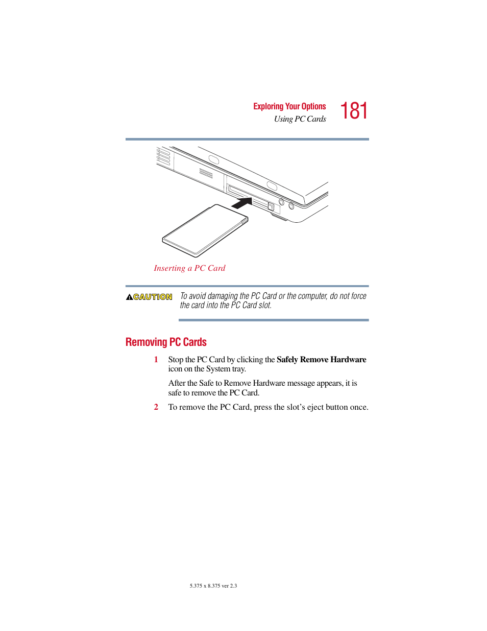 Removing pc cards | Toshiba SATELLITE A10 User Manual | Page 181 / 262