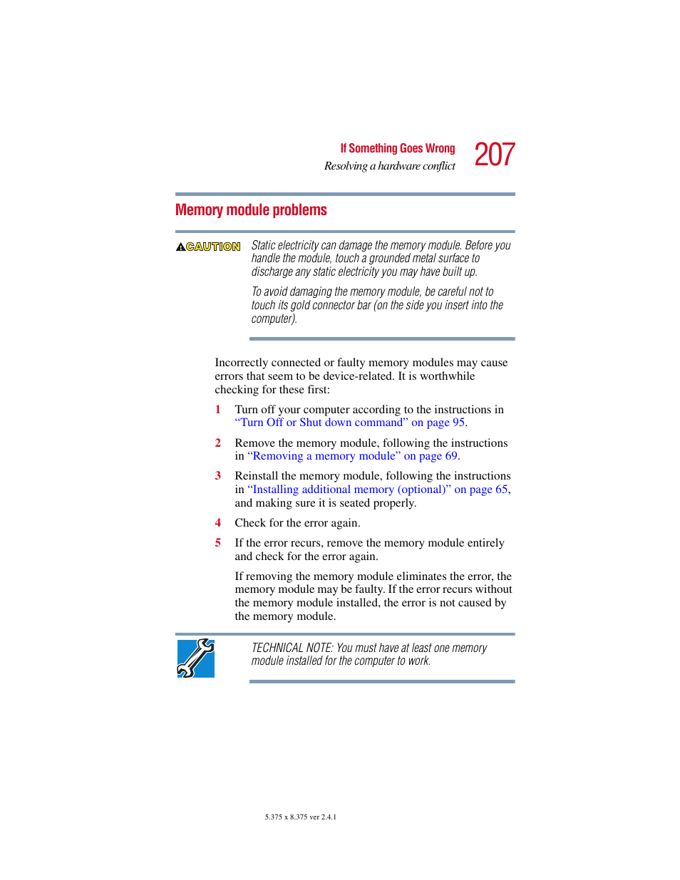 Memory module problems | Toshiba SATELLITE A10 User Manual | Page 207 / 262