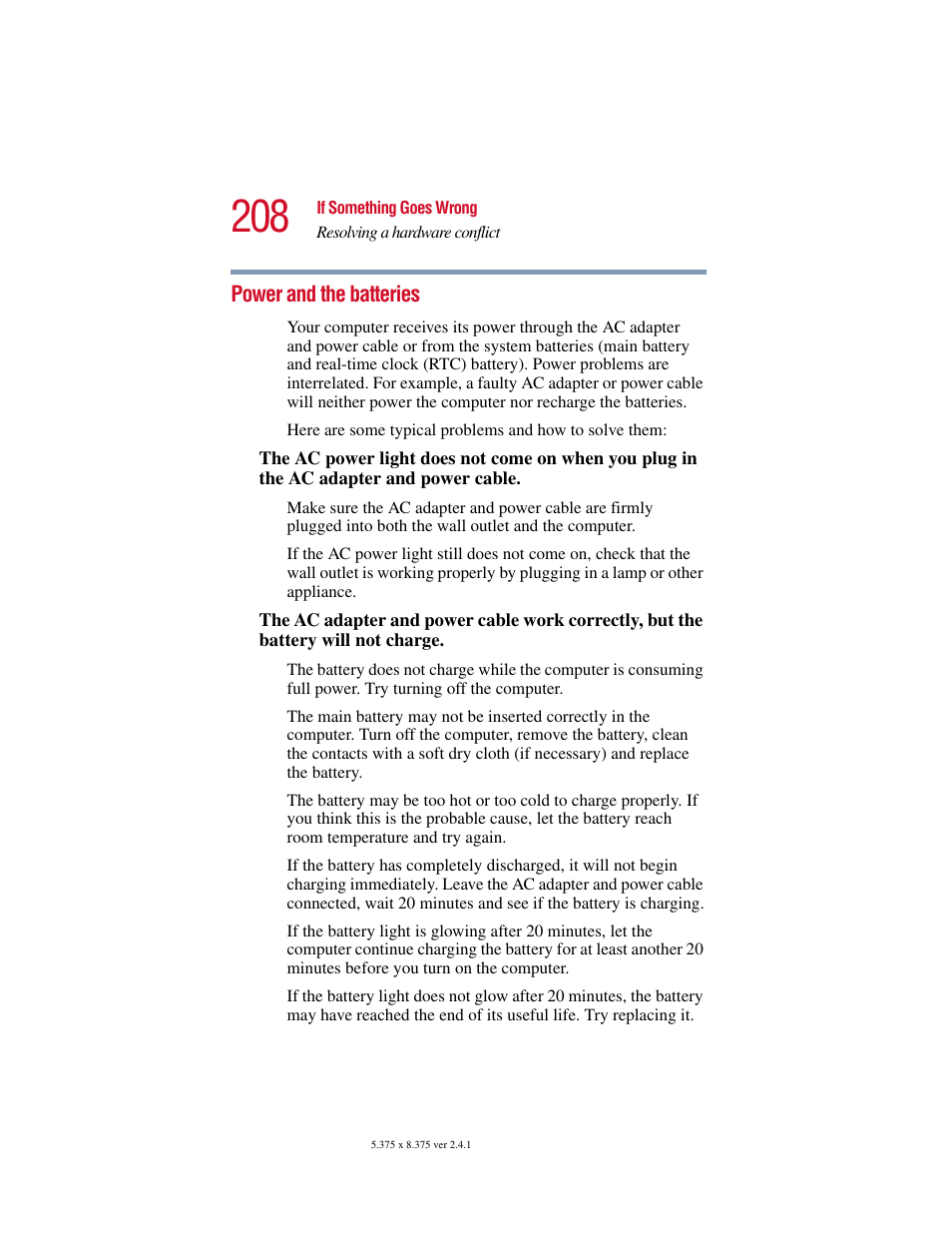 Power and the batteries | Toshiba SATELLITE A10 User Manual | Page 208 / 262