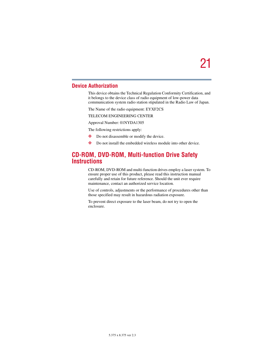 Toshiba SATELLITE A10 User Manual | Page 21 / 262