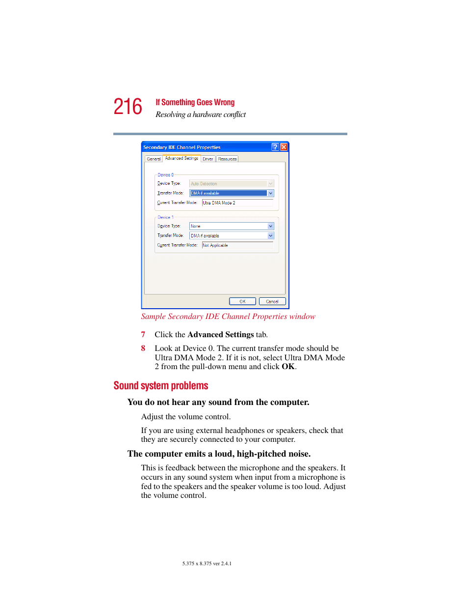 Sound system problems | Toshiba SATELLITE A10 User Manual | Page 216 / 262