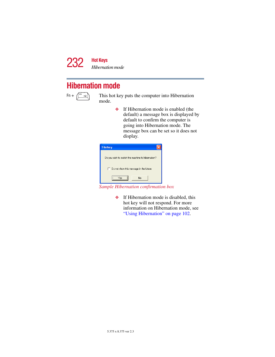 Hibernation mode | Toshiba SATELLITE A10 User Manual | Page 232 / 262