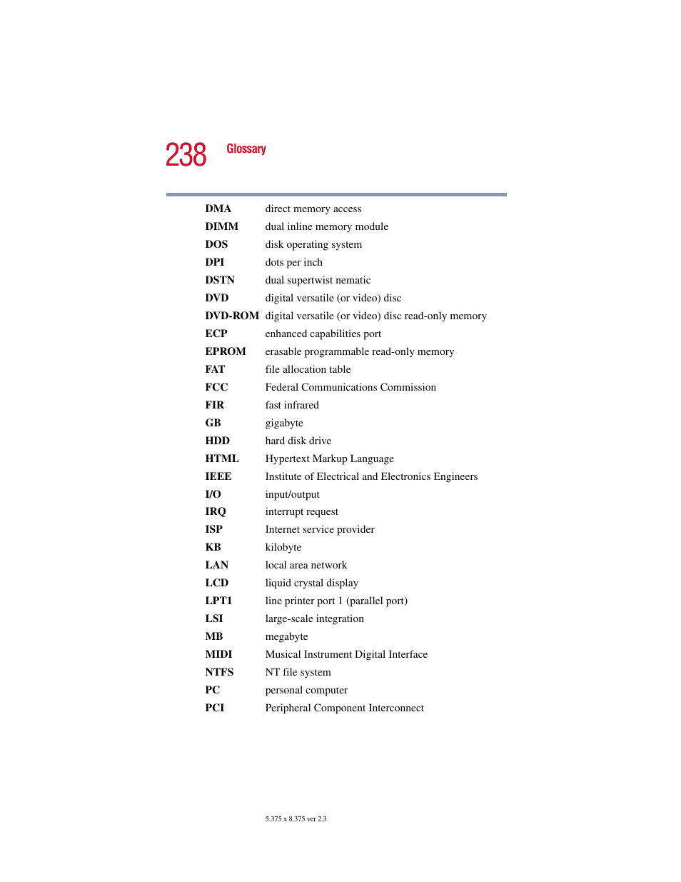 Toshiba SATELLITE A10 User Manual | Page 238 / 262