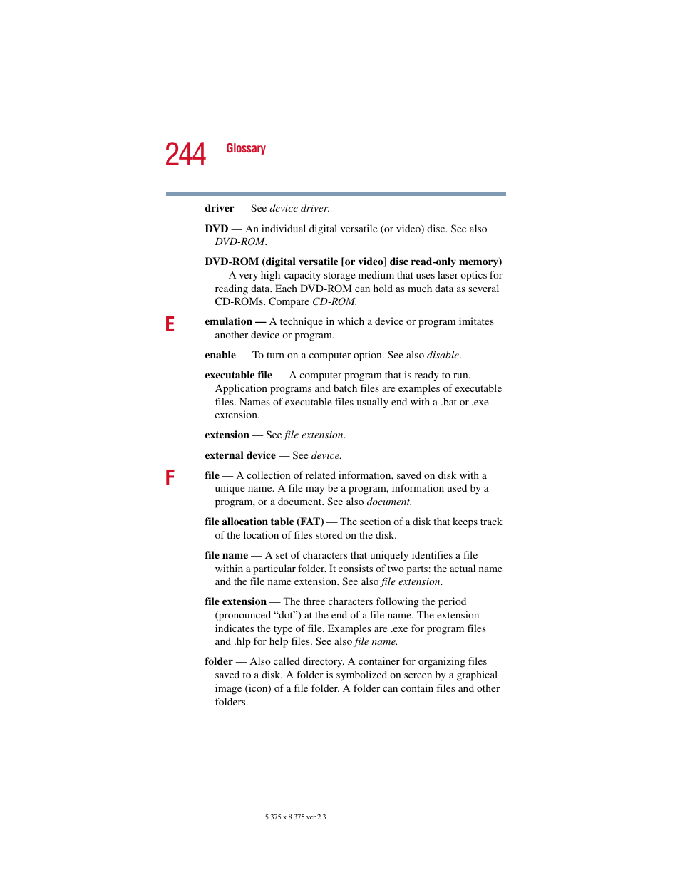 Toshiba SATELLITE A10 User Manual | Page 244 / 262