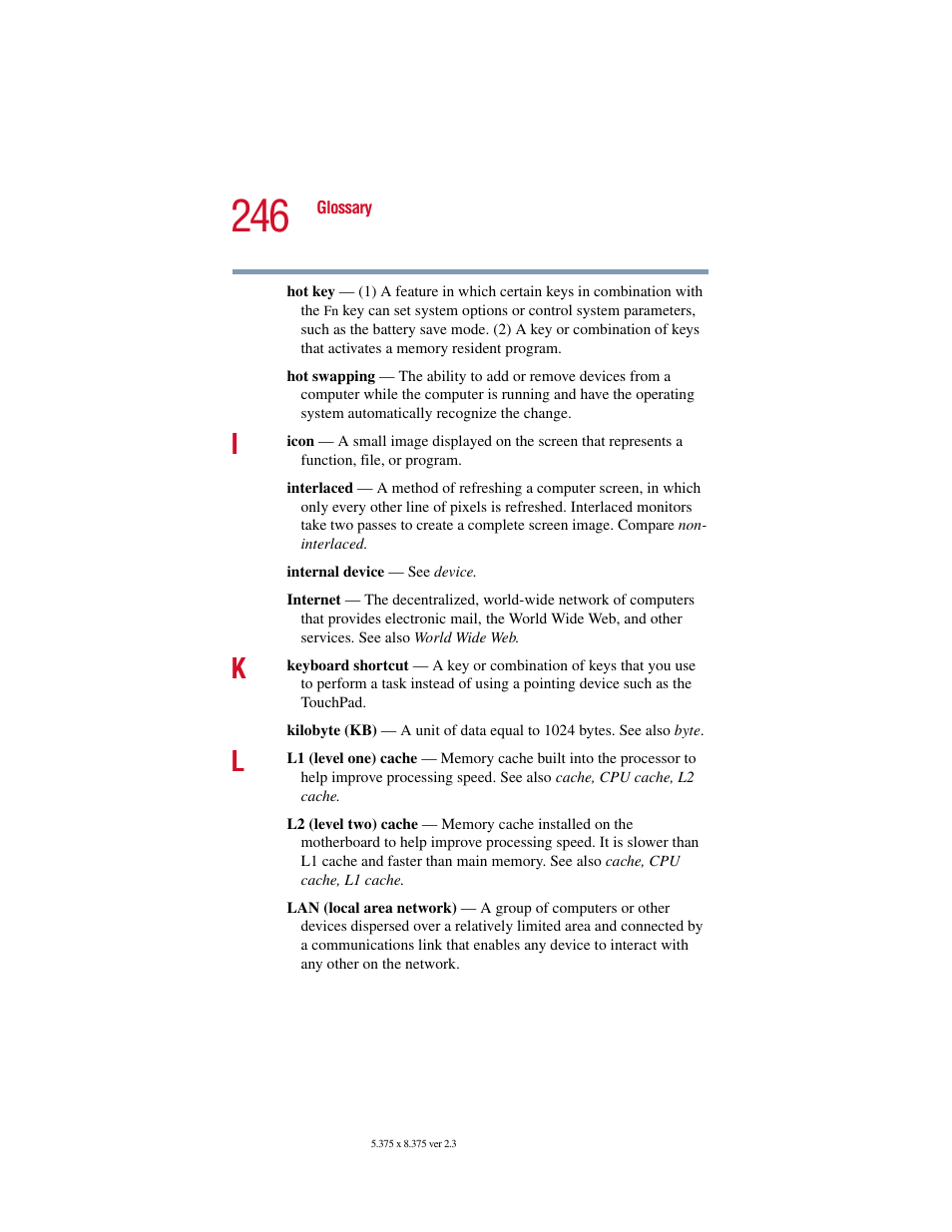 Toshiba SATELLITE A10 User Manual | Page 246 / 262