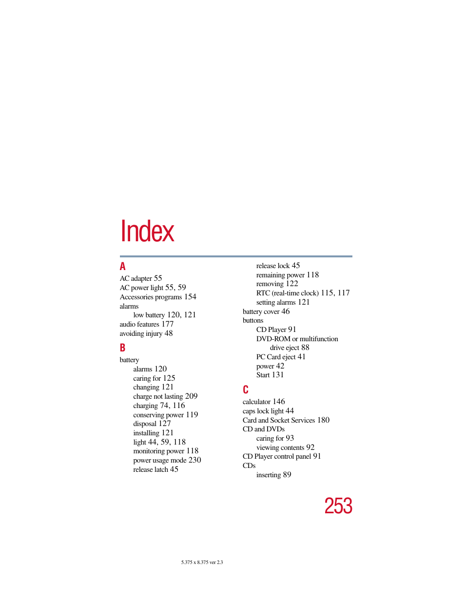 Index | Toshiba SATELLITE A10 User Manual | Page 253 / 262