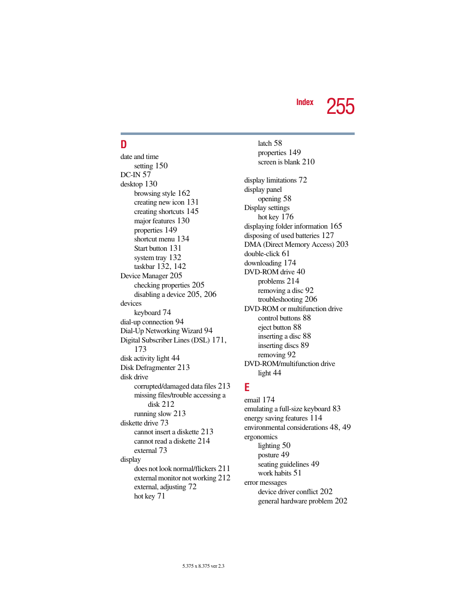 Toshiba SATELLITE A10 User Manual | Page 255 / 262