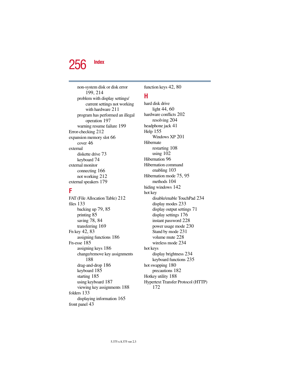 Toshiba SATELLITE A10 User Manual | Page 256 / 262