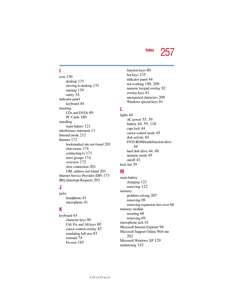 Toshiba SATELLITE A10 User Manual | Page 257 / 262