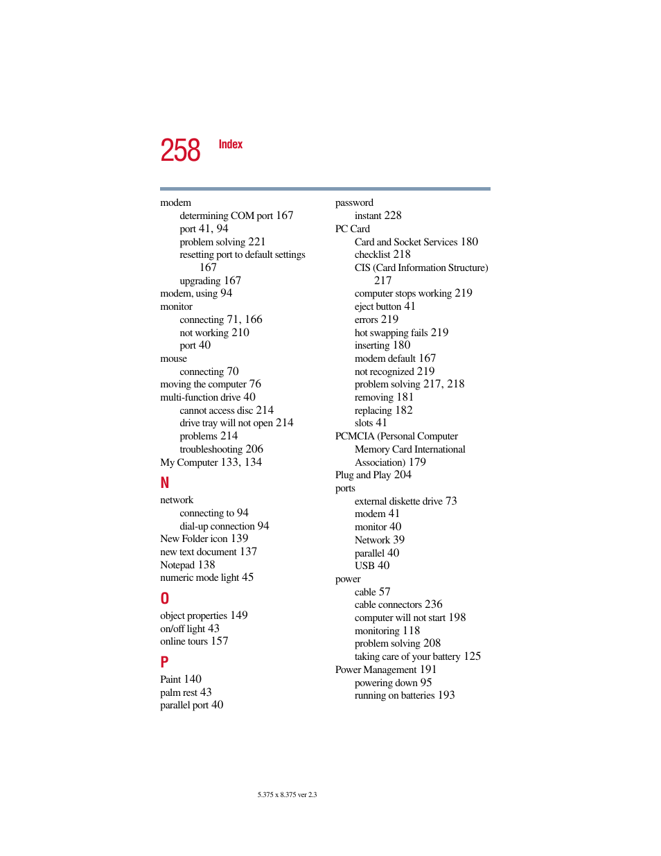 Toshiba SATELLITE A10 User Manual | Page 258 / 262