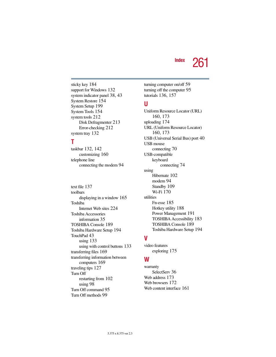 Toshiba SATELLITE A10 User Manual | Page 261 / 262