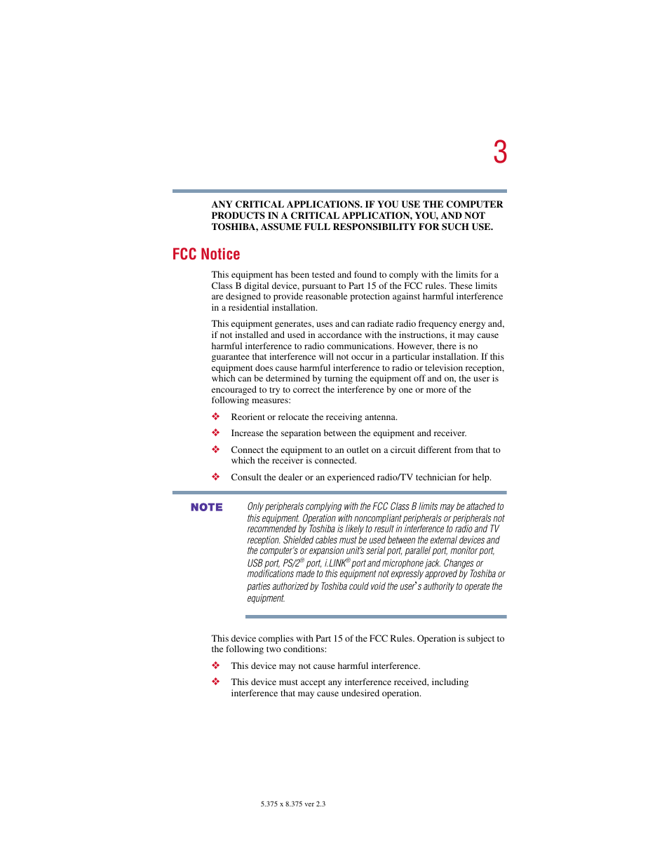 Fcc notice | Toshiba SATELLITE A10 User Manual | Page 3 / 262