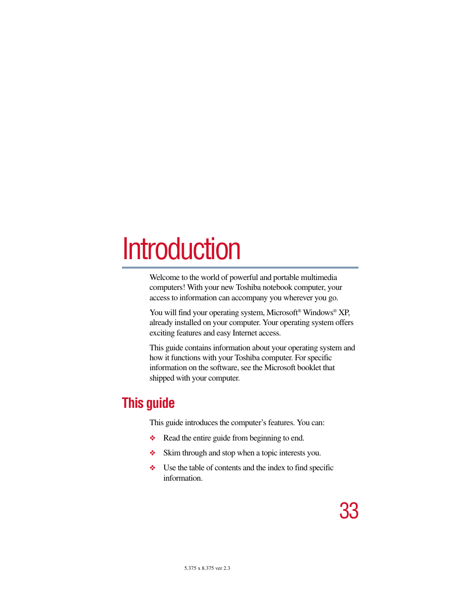 Introduction, This guide | Toshiba SATELLITE A10 User Manual | Page 33 / 262