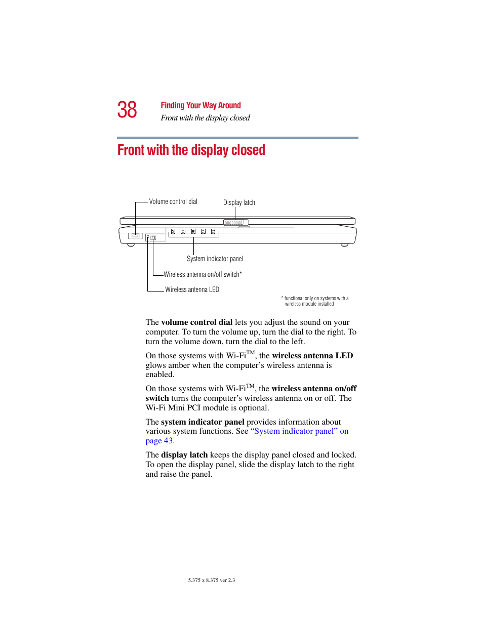 Front with the display closed | Toshiba SATELLITE A10 User Manual | Page 38 / 262