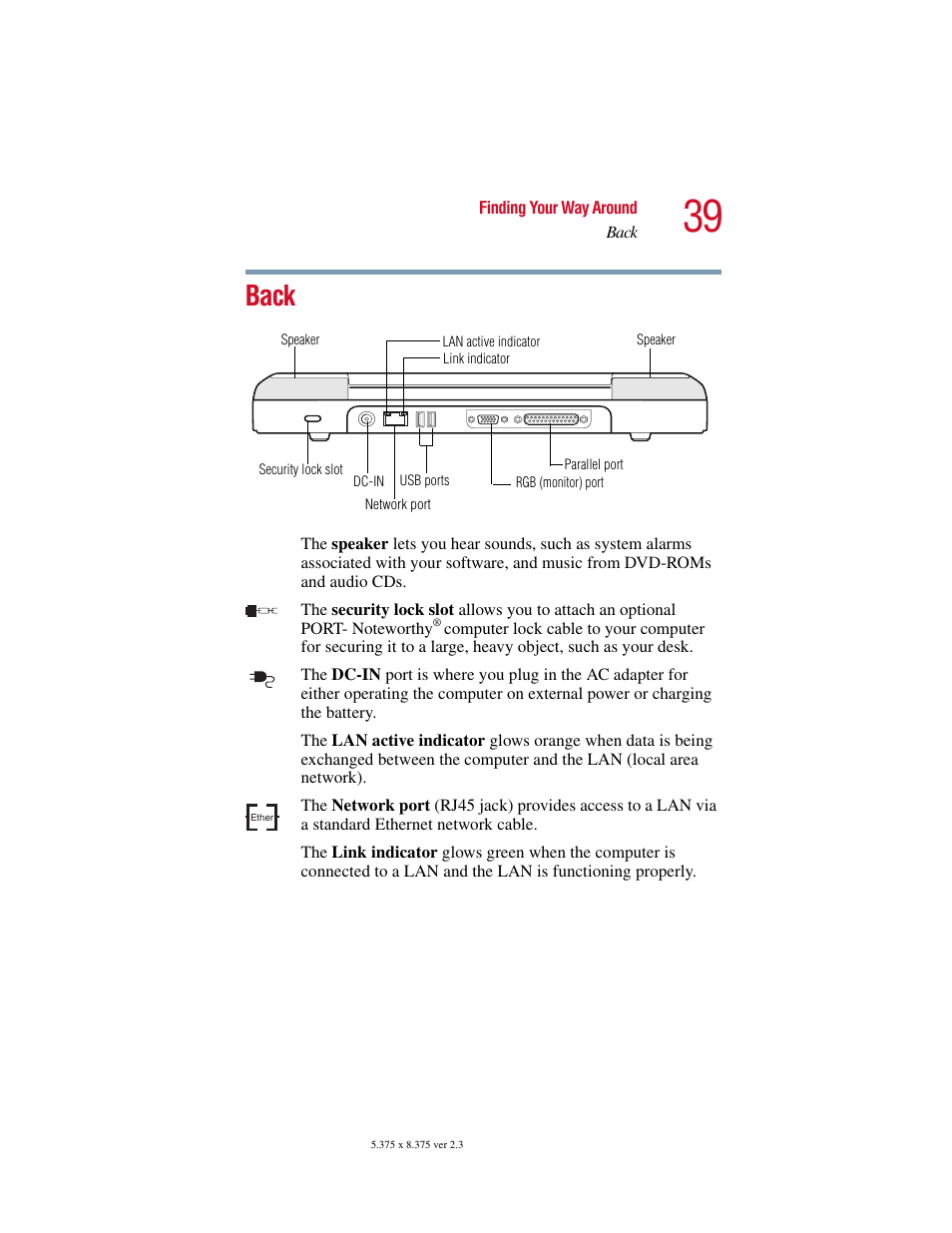 Back | Toshiba SATELLITE A10 User Manual | Page 39 / 262