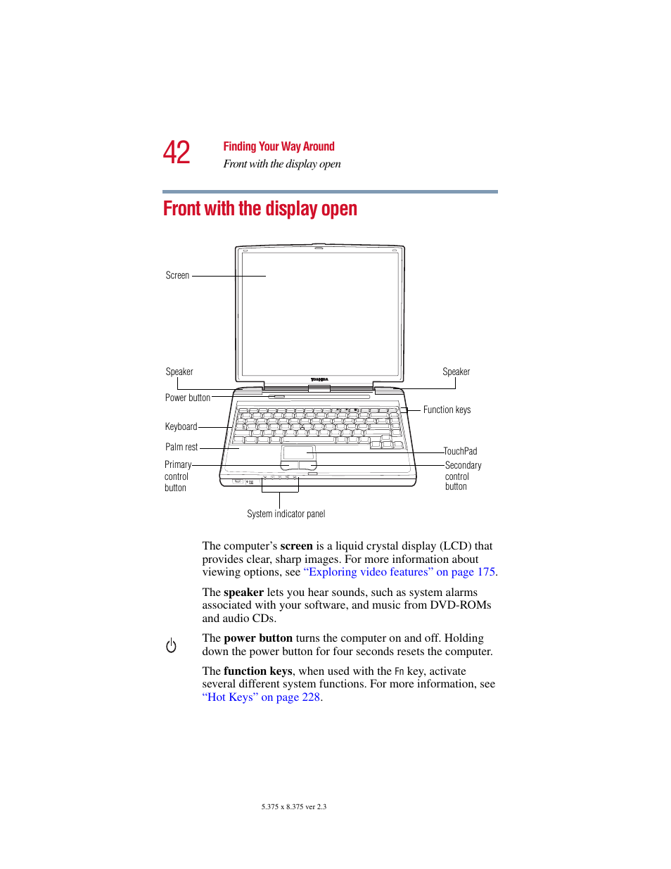Front with the display open | Toshiba SATELLITE A10 User Manual | Page 42 / 262