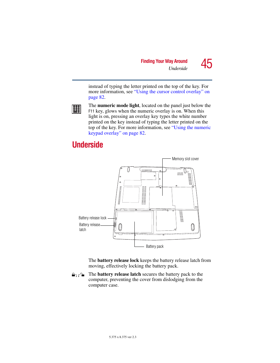 Underside | Toshiba SATELLITE A10 User Manual | Page 45 / 262