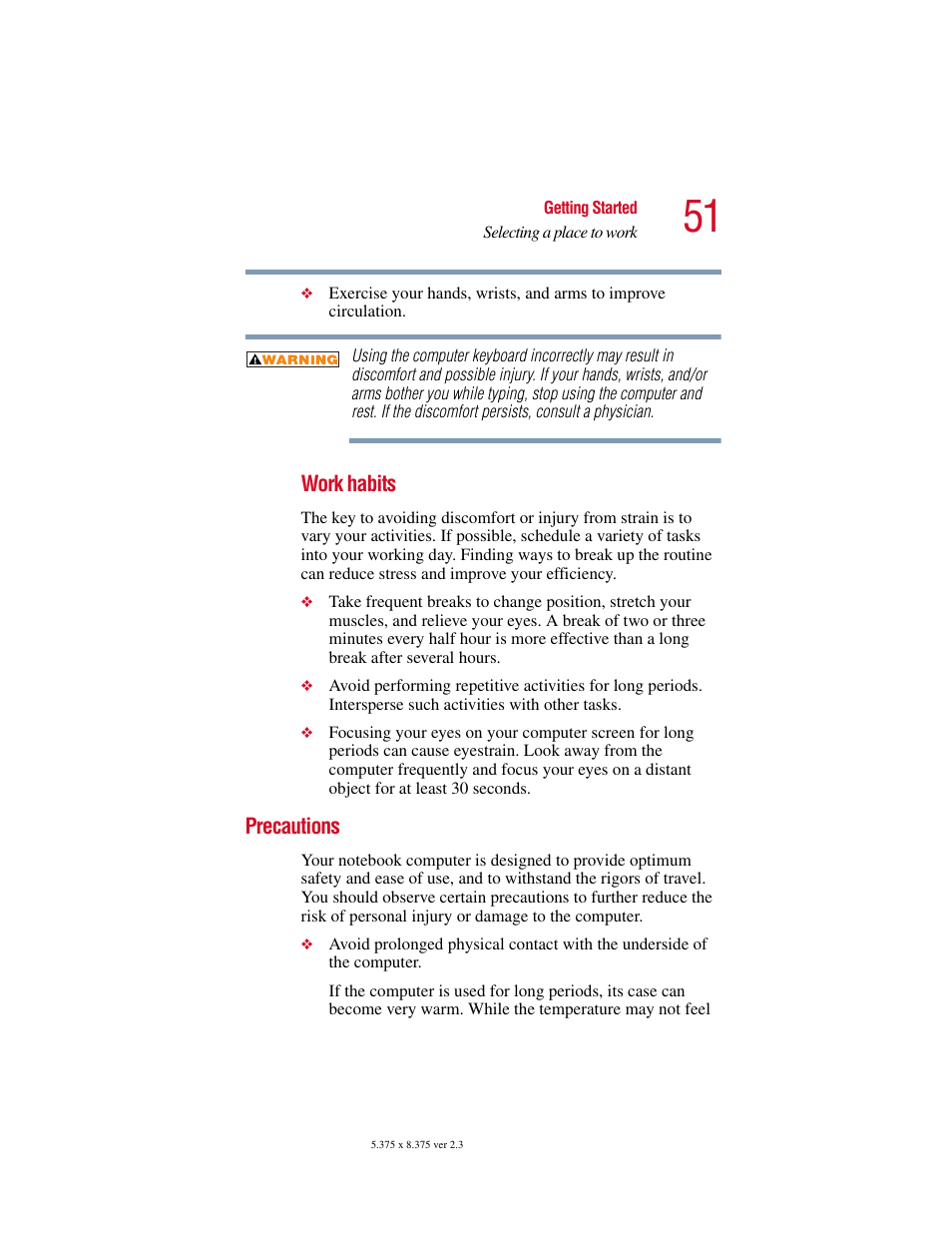 Precautions | Toshiba SATELLITE A10 User Manual | Page 51 / 262