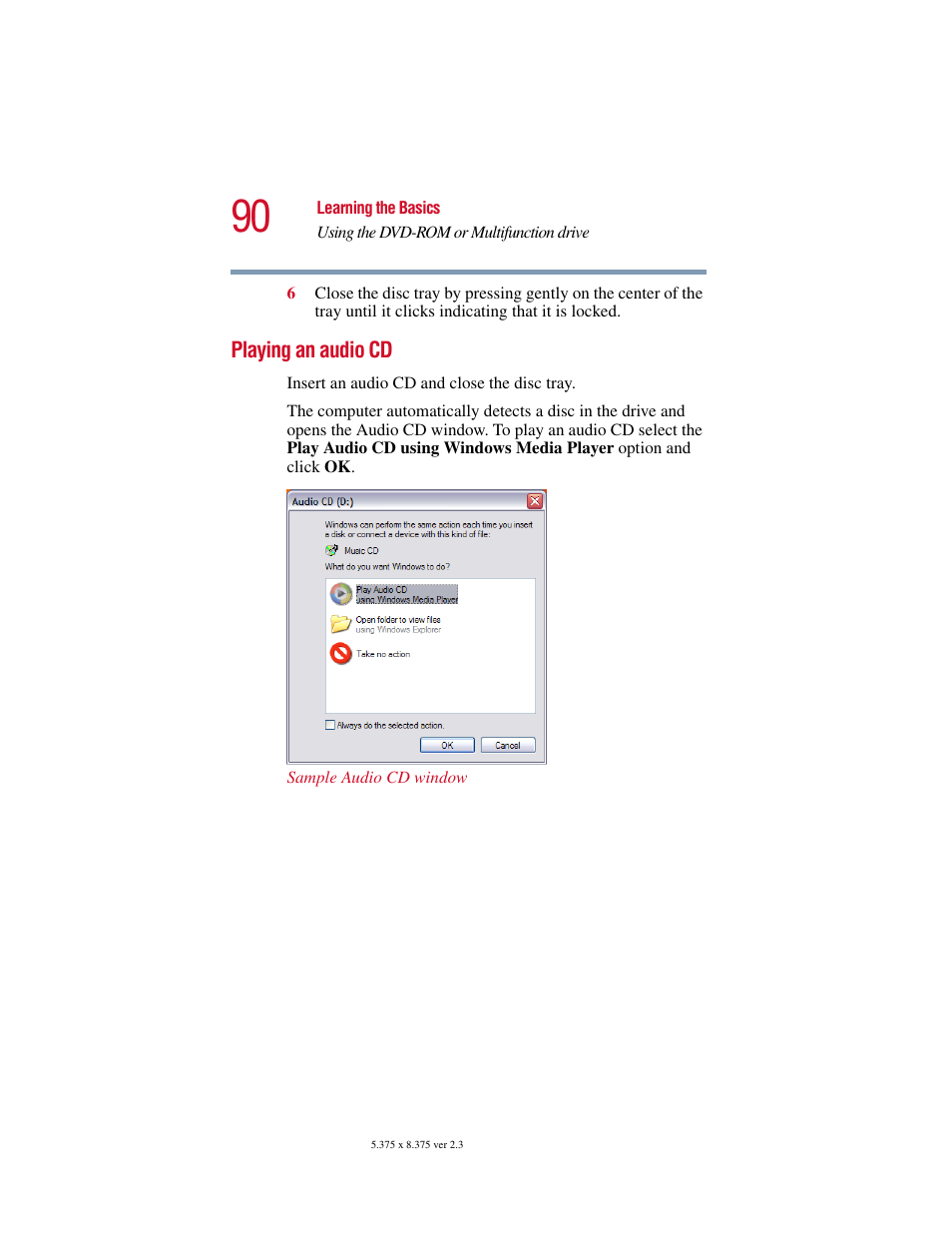 Playing an audio cd | Toshiba SATELLITE A10 User Manual | Page 90 / 262