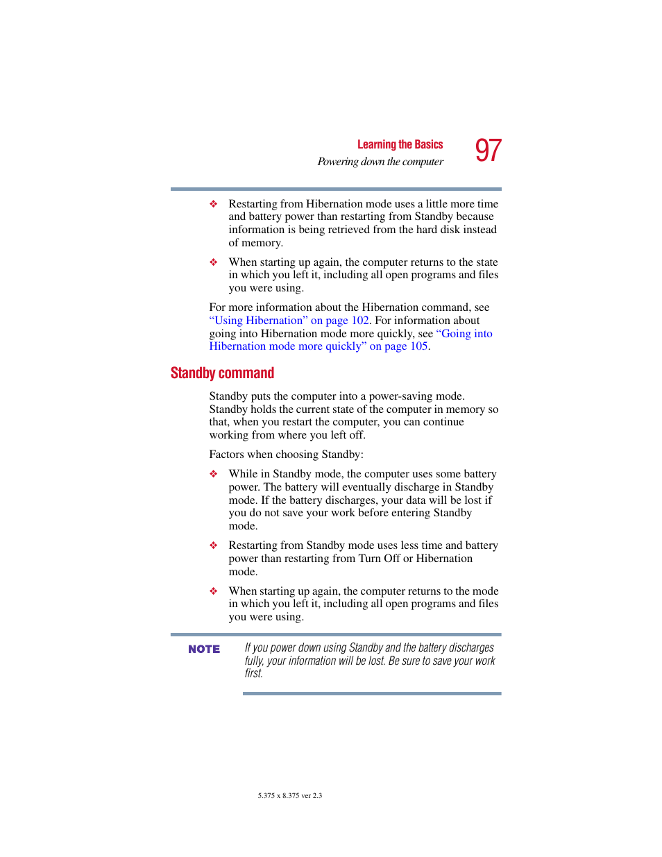 Standby command | Toshiba SATELLITE A10 User Manual | Page 97 / 262