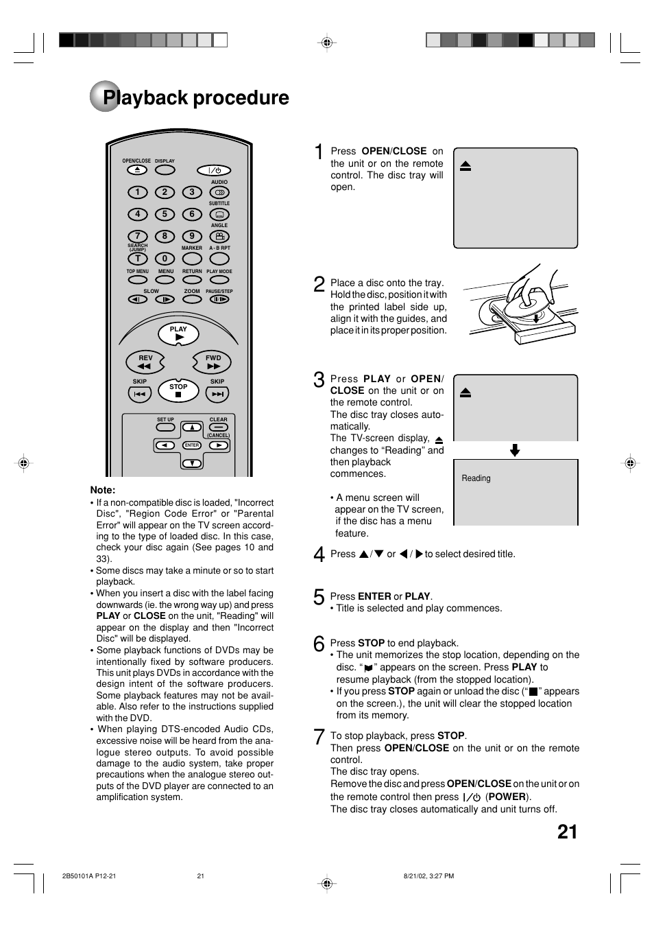 Playback procedure | Toshiba SD-1810 User Manual | Page 21 / 44