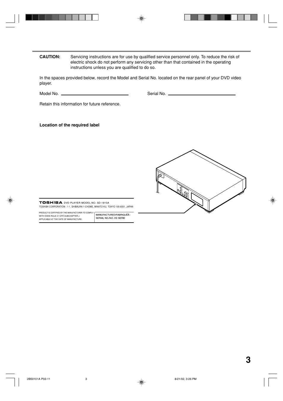 Toshiba SD-1810 User Manual | Page 3 / 44