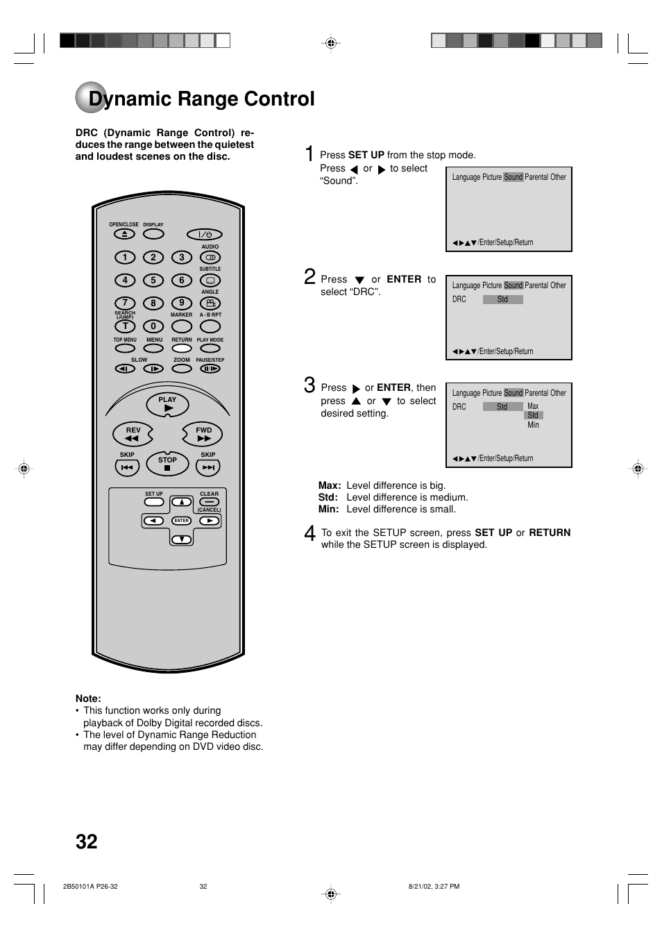 Dynamic range control | Toshiba SD-1810 User Manual | Page 32 / 44