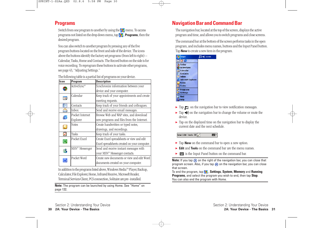 Navigation bar and command bar, Programs | Toshiba 2032SP User Manual | Page 20 / 106