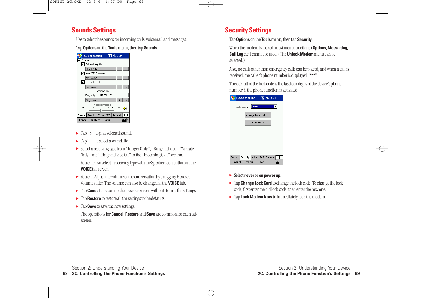 Security settings, Sounds settings | Toshiba 2032SP User Manual | Page 39 / 106