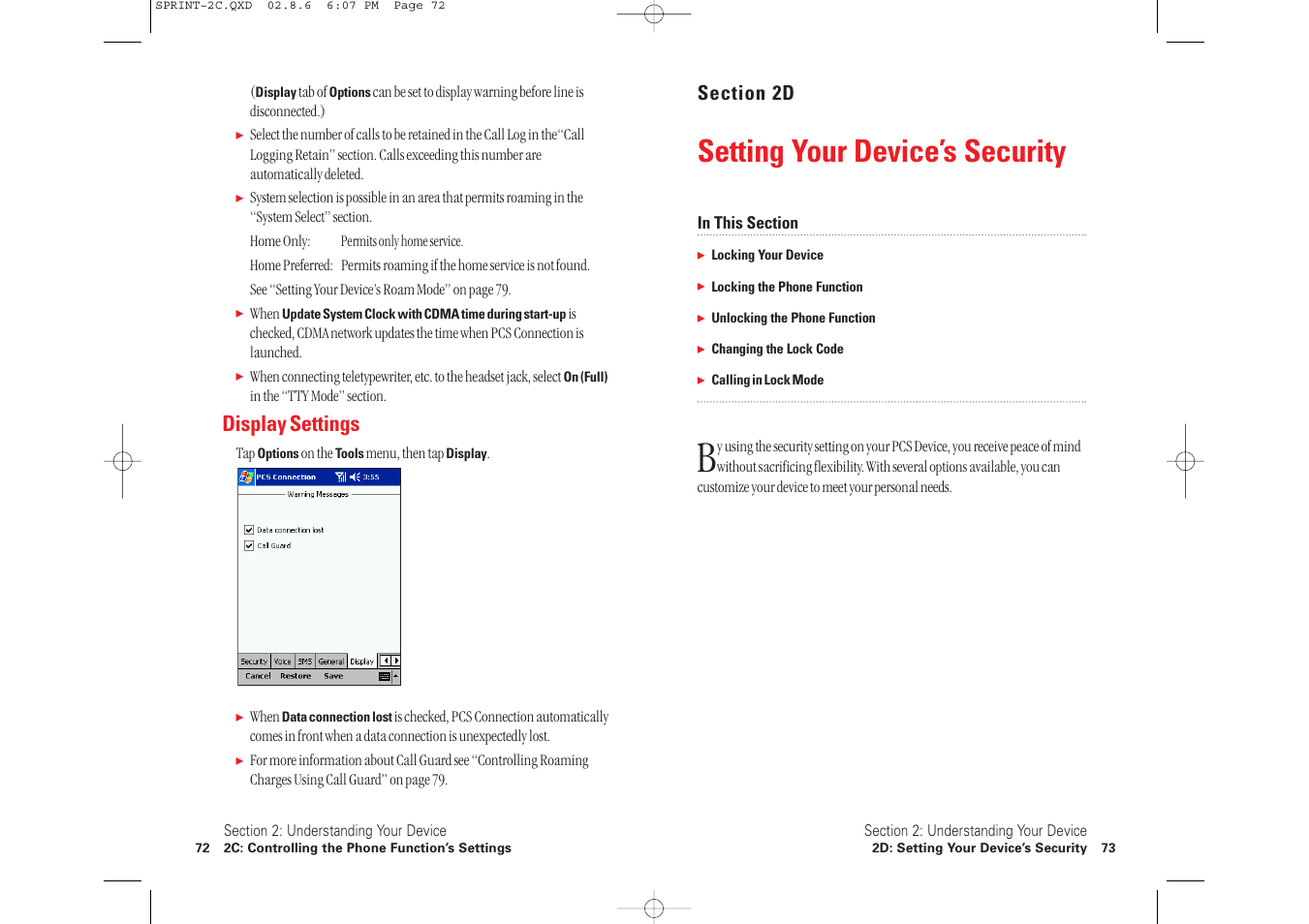 Setting your device’s security, Display settings | Toshiba 2032SP User Manual | Page 41 / 106