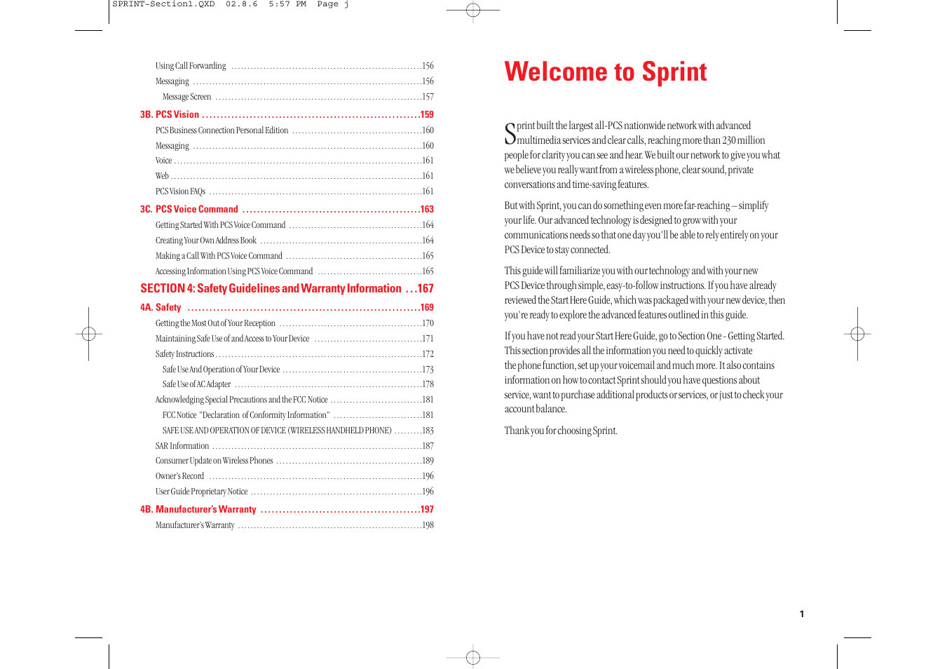 Welcome to sprint | Toshiba 2032SP User Manual | Page 5 / 106