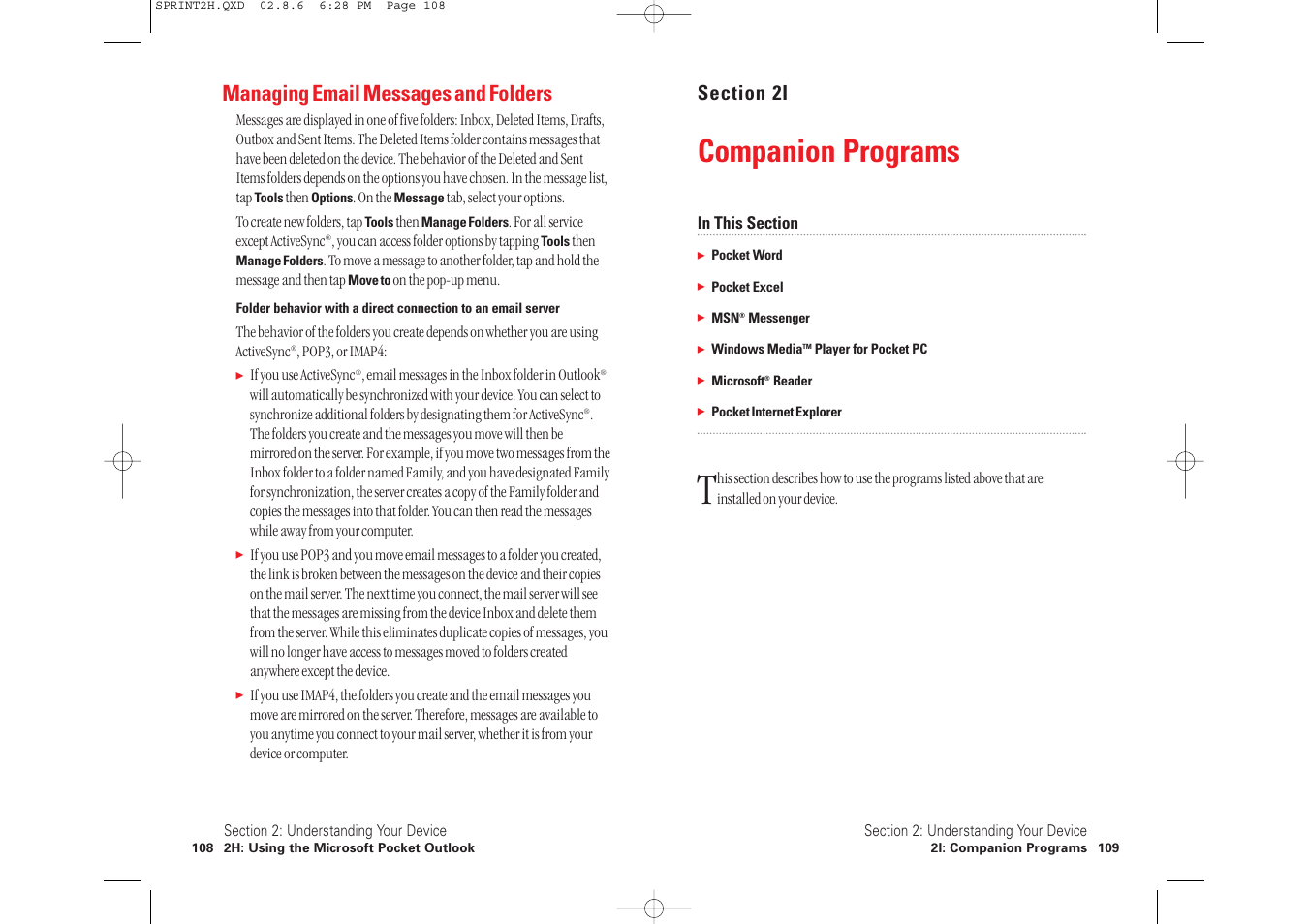 Companion programs, Managing email messages and folders | Toshiba 2032SP User Manual | Page 59 / 106