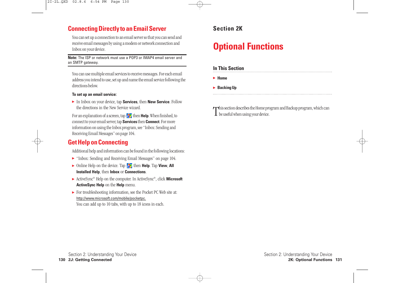 Optional functions, Connecting directly to an email server, Get help on connecting | Toshiba 2032SP User Manual | Page 70 / 106
