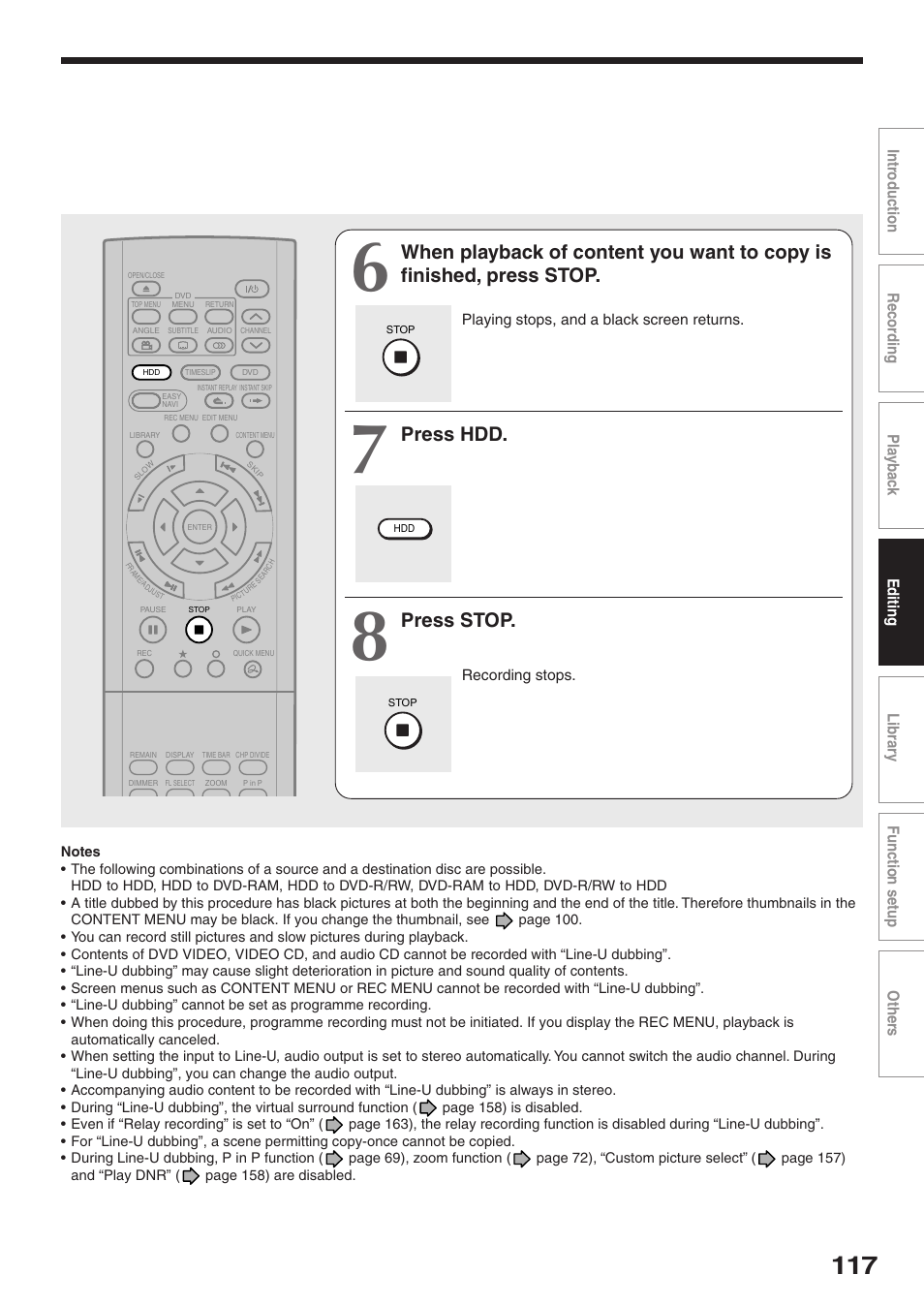 Press hdd, Press stop | Toshiba RD-XS32SU User Manual | Page 117 / 179