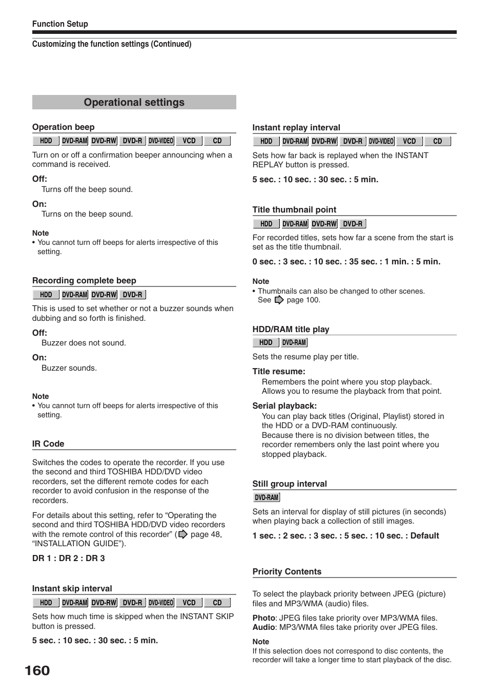 Operational settings | Toshiba RD-XS32SU User Manual | Page 160 / 179