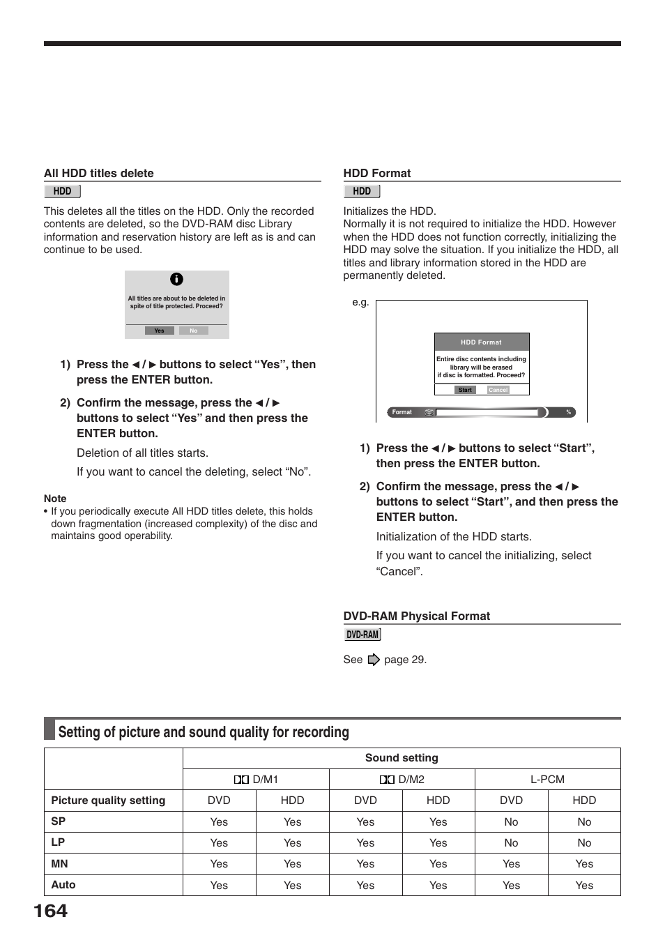 Setting of picture and sound quality for recording | Toshiba RD-XS32SU User Manual | Page 164 / 179