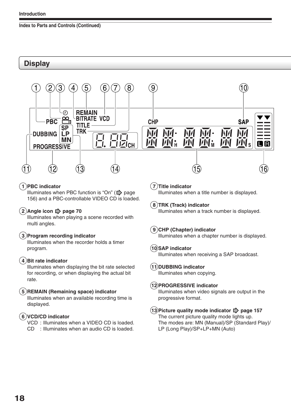 Display | Toshiba RD-XS32SU User Manual | Page 18 / 179