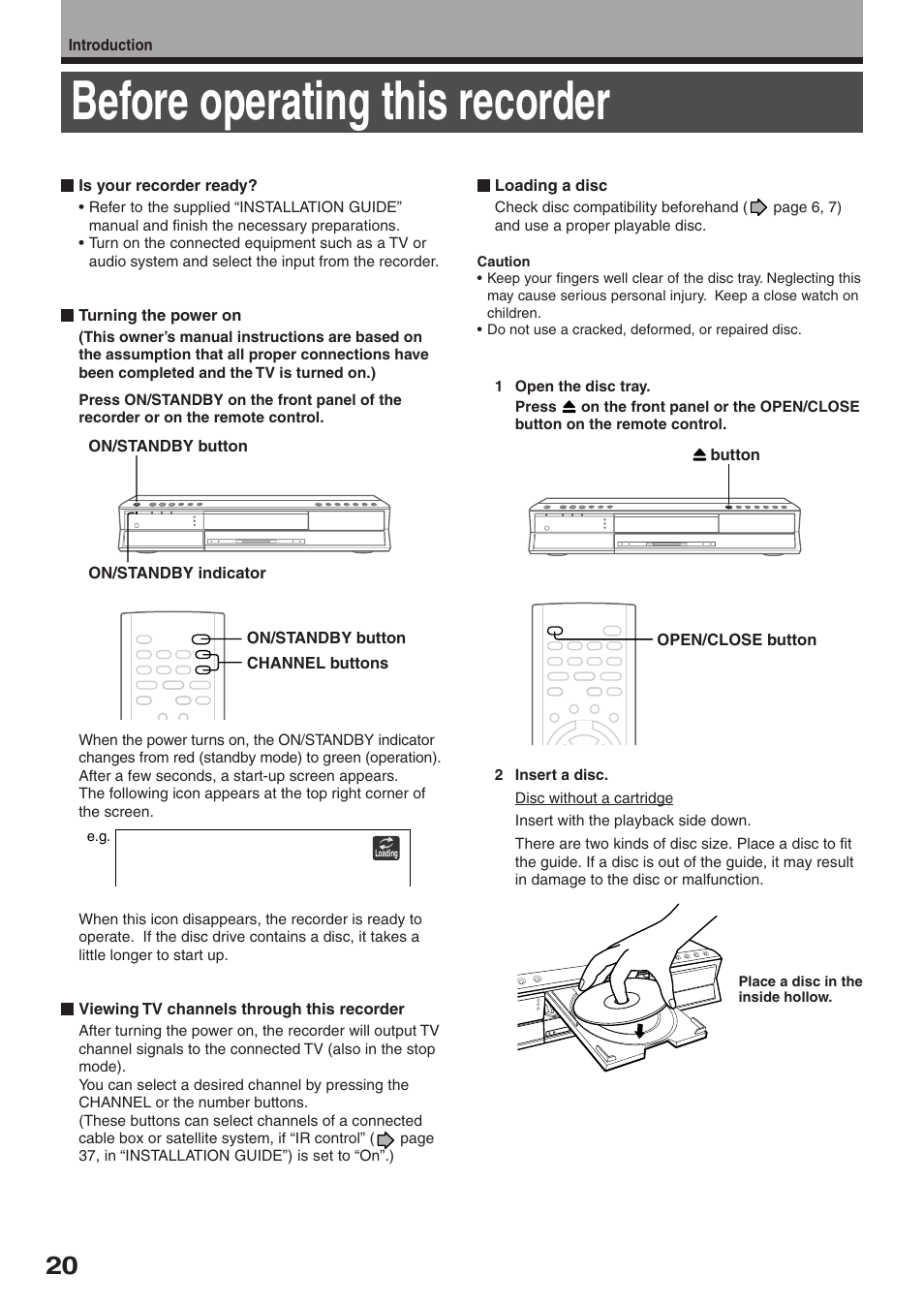 Before operating this recorder | Toshiba RD-XS32SU User Manual | Page 20 / 179