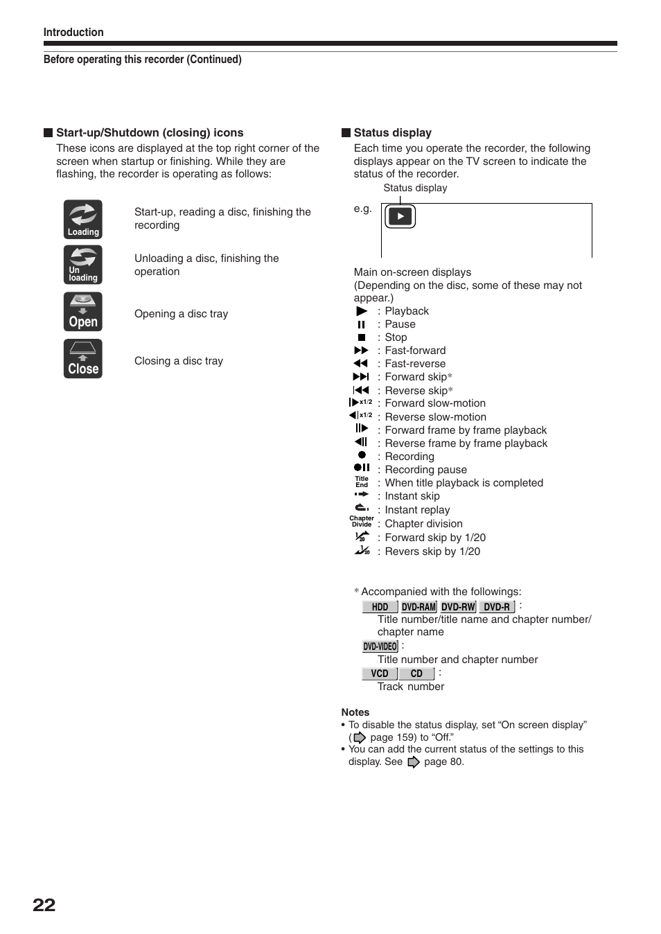 Open, Close | Toshiba RD-XS32SU User Manual | Page 22 / 179