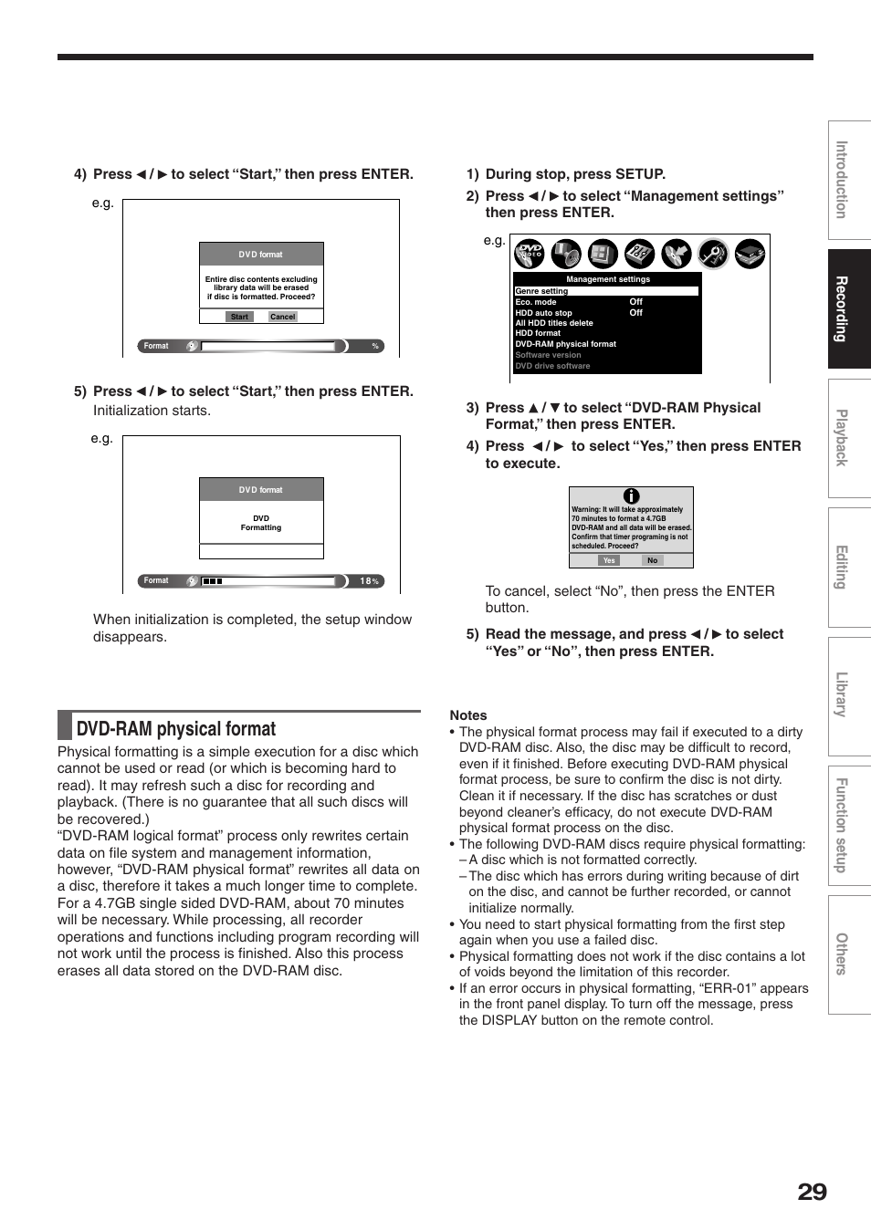 Dvd-ram physical format | Toshiba RD-XS32SU User Manual | Page 29 / 179