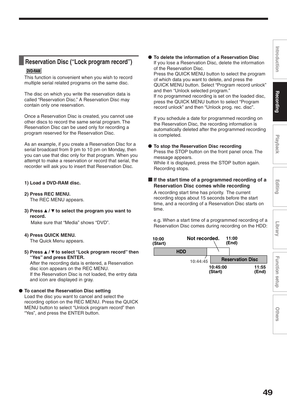 Reservation disc (“lock program record”) | Toshiba RD-XS32SU User Manual | Page 49 / 179