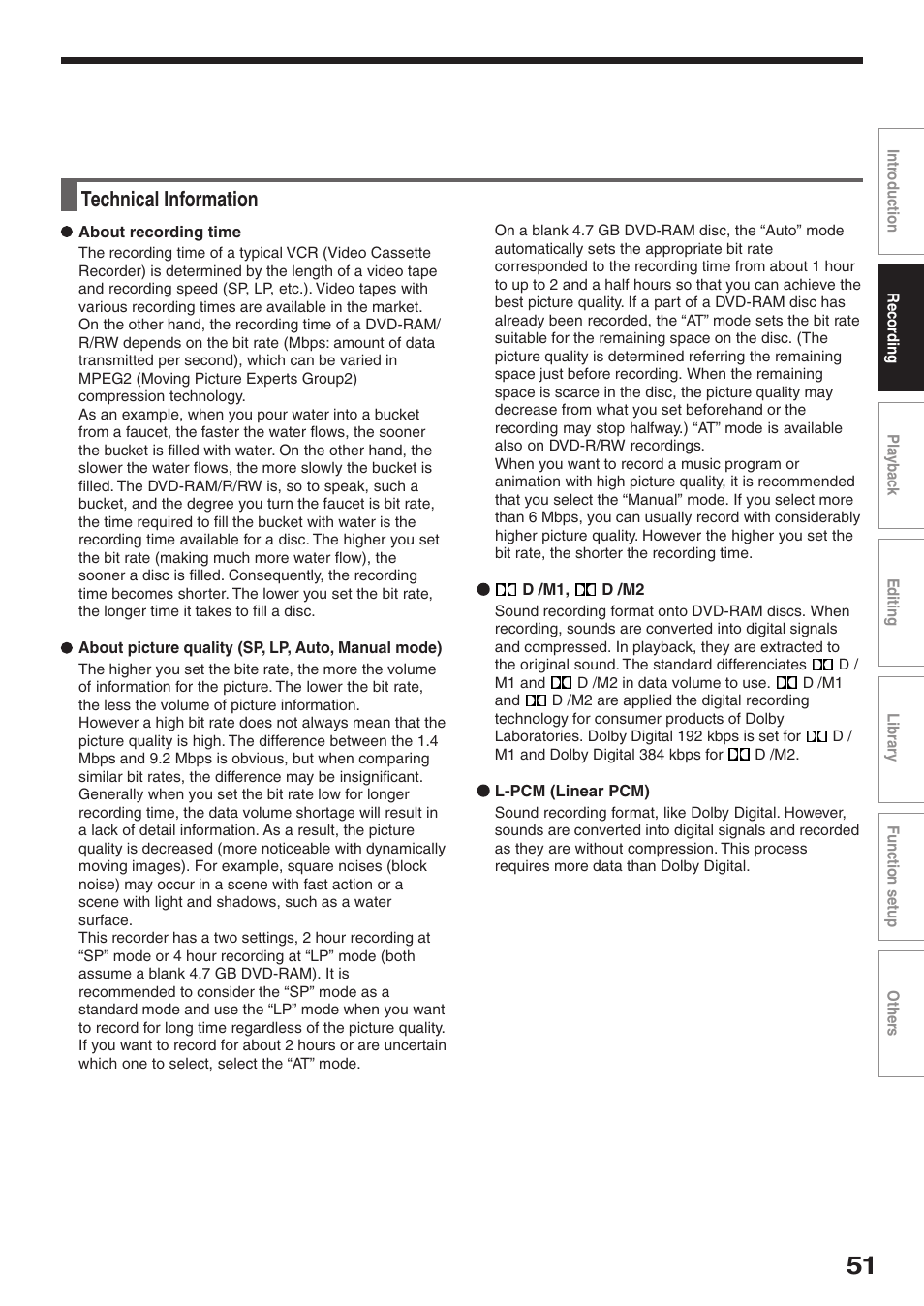 Technical information | Toshiba RD-XS32SU User Manual | Page 51 / 179