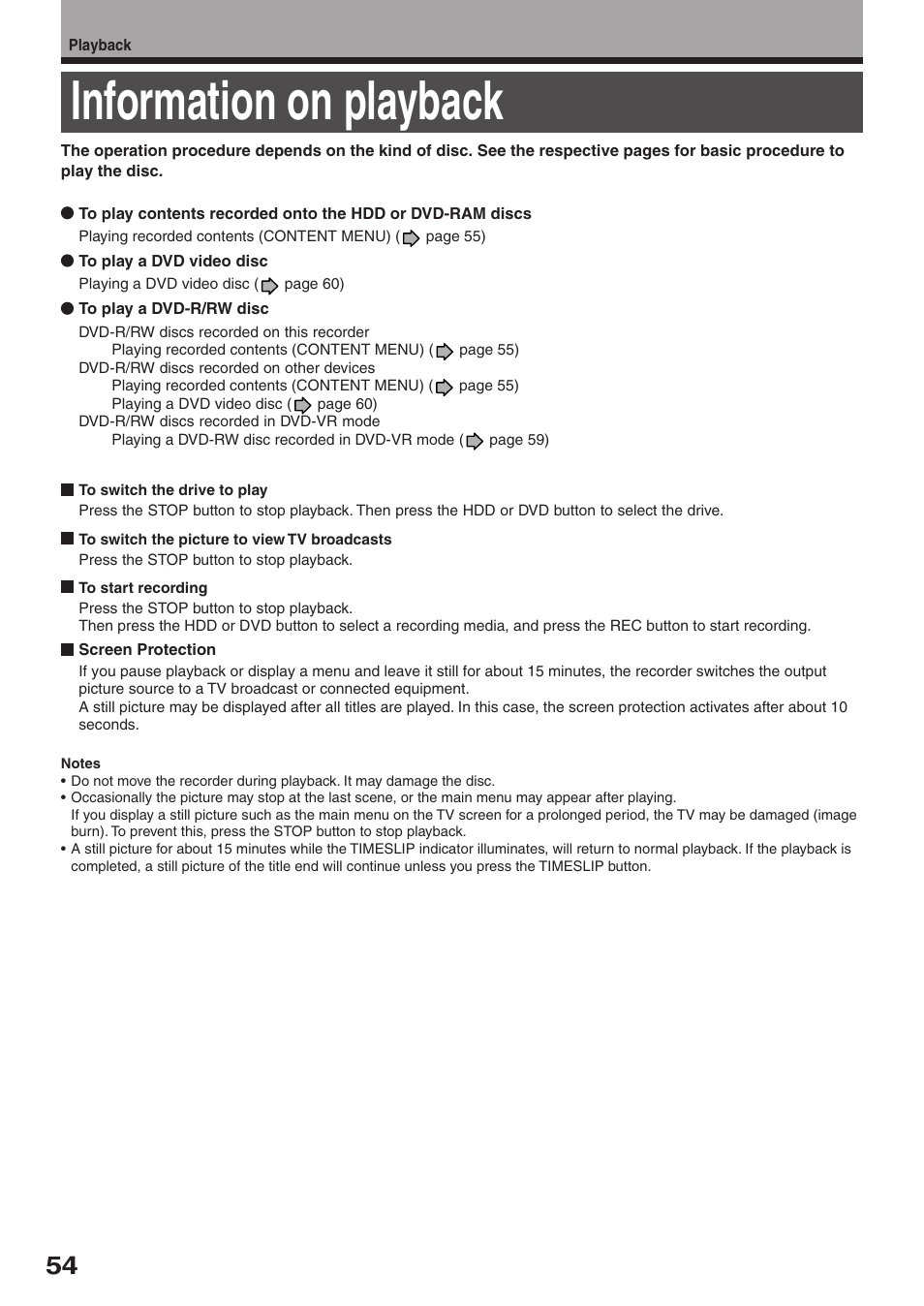 Information on playback | Toshiba RD-XS32SU User Manual | Page 54 / 179