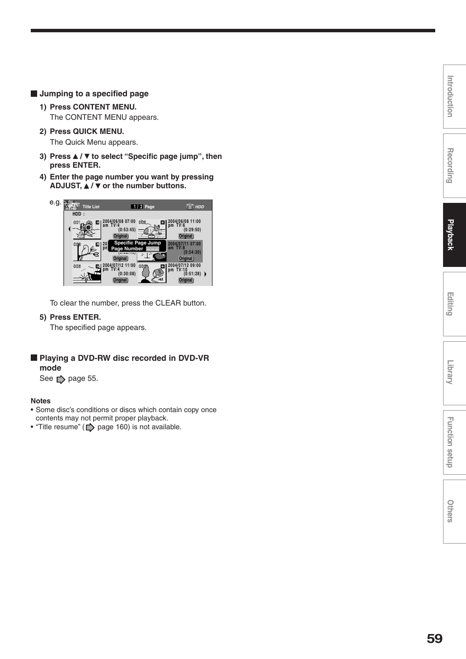 Playing a dvd-rw disc recorded in dvd-vr mode | Toshiba RD-XS32SU User Manual | Page 59 / 179