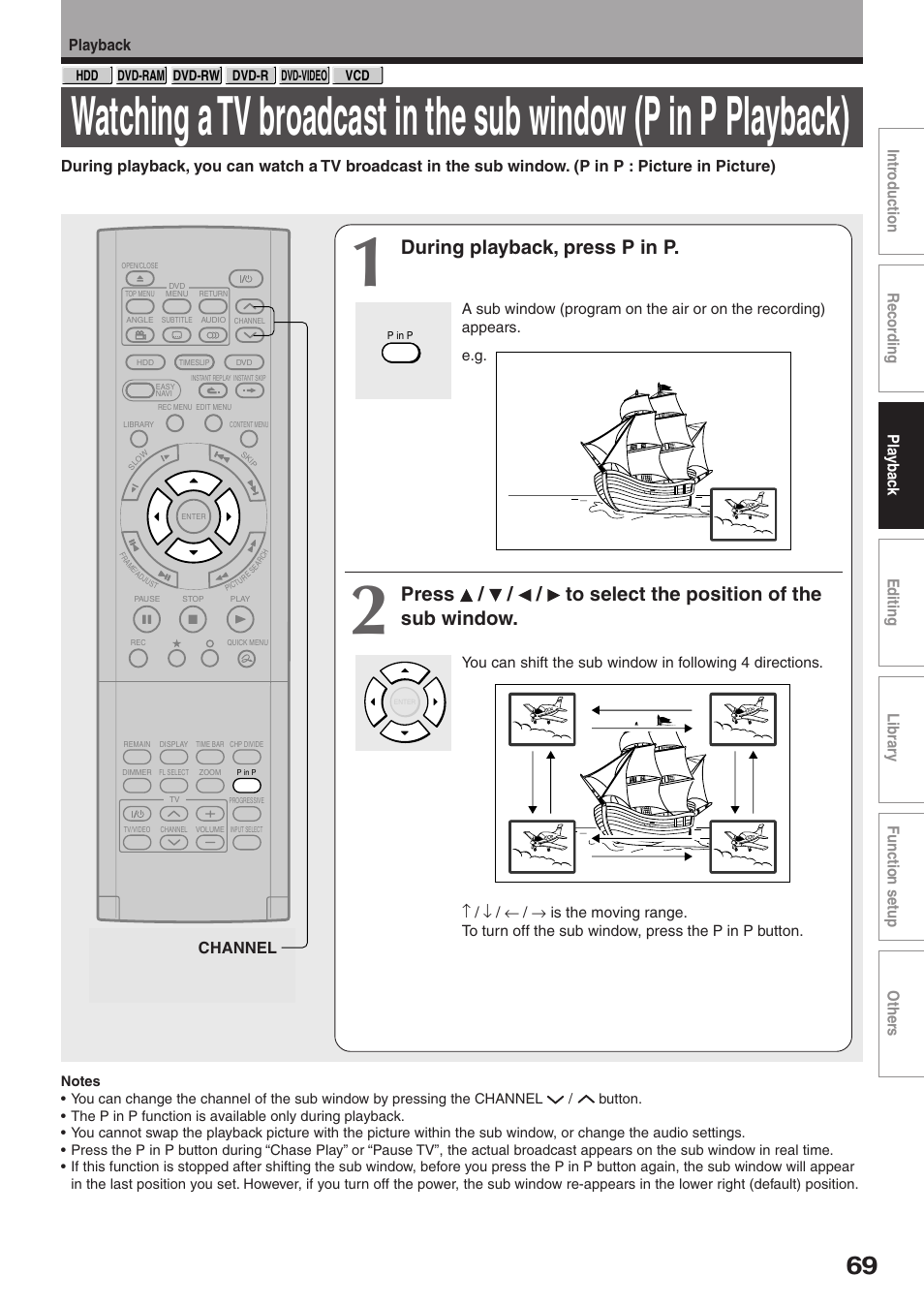 During playback, press p in p | Toshiba RD-XS32SU User Manual | Page 69 / 179