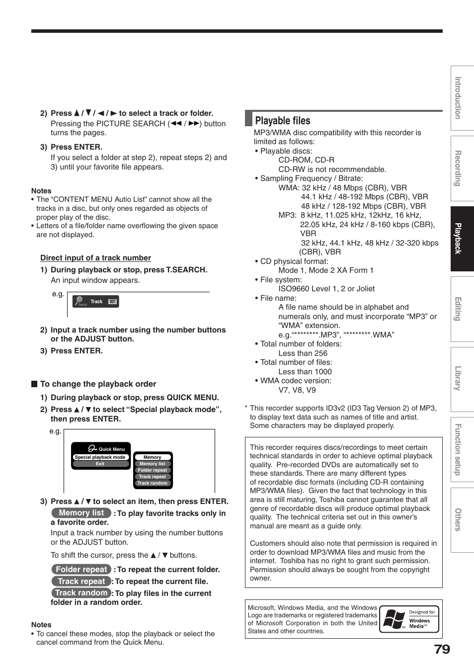 Playable files | Toshiba RD-XS32SU User Manual | Page 79 / 179