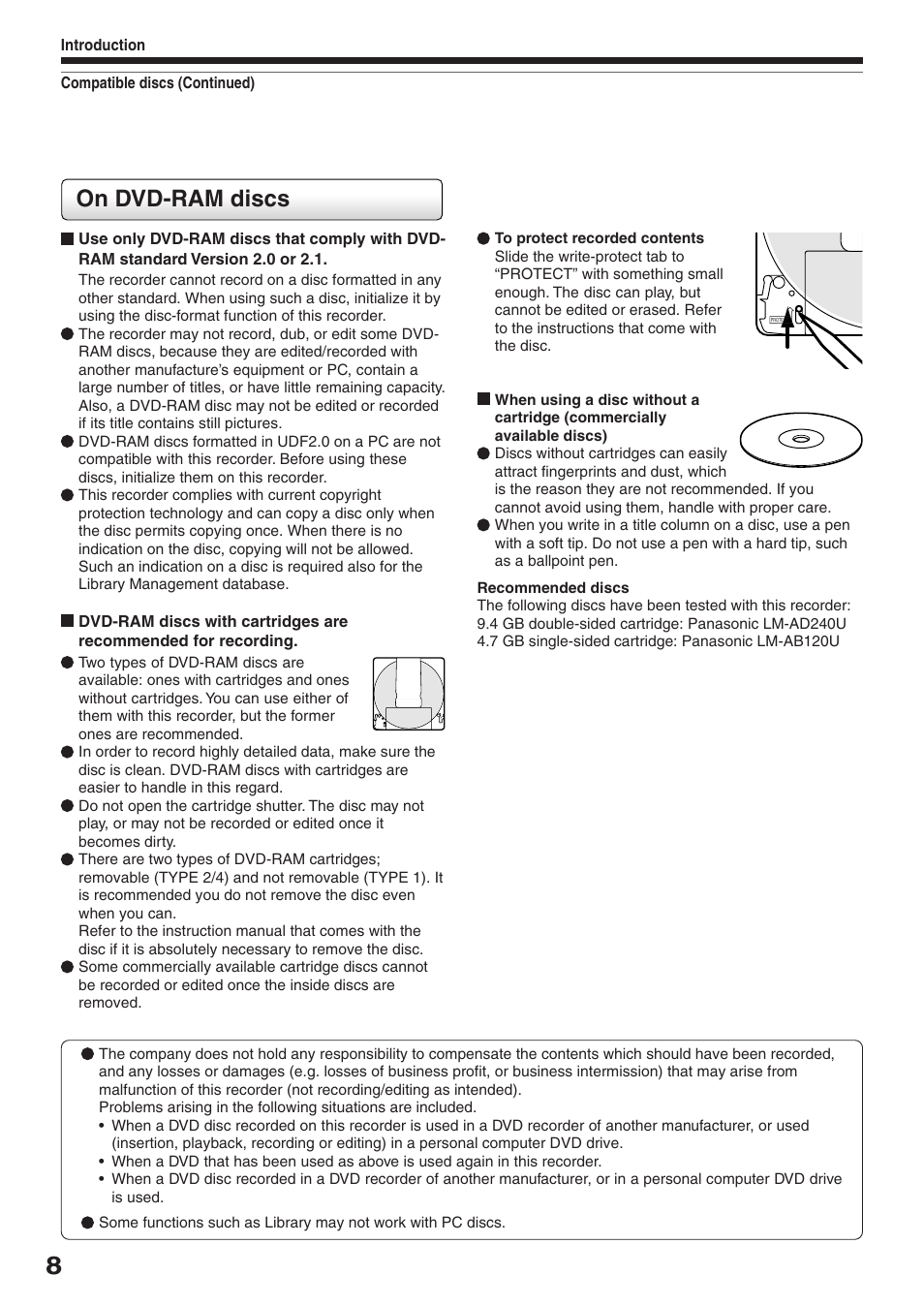 On dvd-ram discs | Toshiba RD-XS32SU User Manual | Page 8 / 179